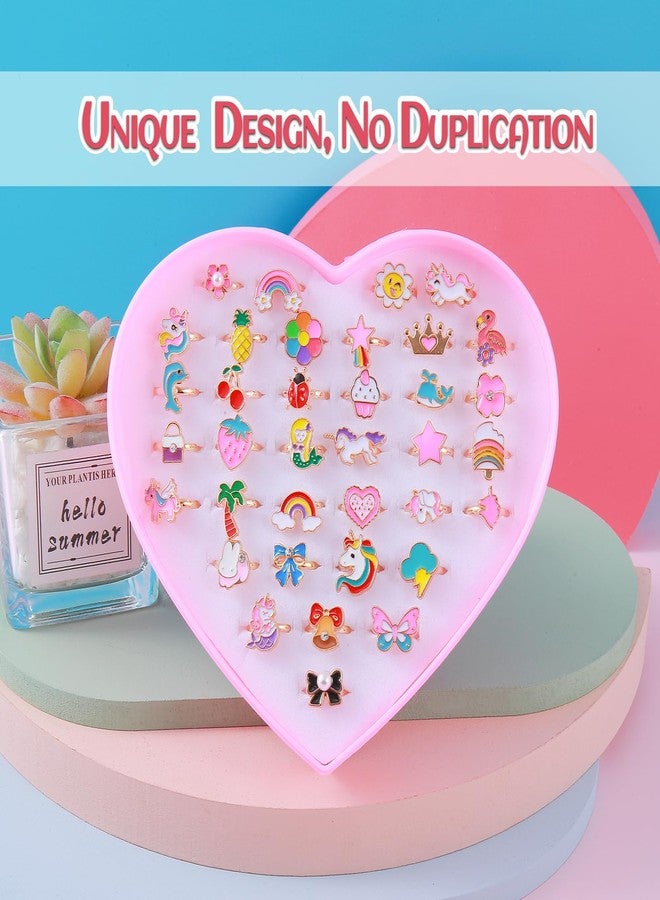 PASEMM 36pcs Little Girl Jewel Rings, Adjustable Unicorn Rings Toys, No Duplication Kids Play Ring in Box,Dress Up for 4-12 Year Old Girls, Birthday Christmas Valentine's Day Holiday Gifts - Image 2